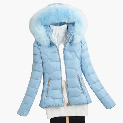 Damen Winter Steppjacke mit Kapuze und Fellkragen – Modische warme Outdoorjacke