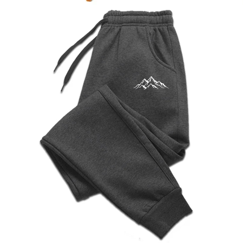 Unisex Jogginghose mit Bergmotiv, elastischer Bund, Kordelzug, Bündchen