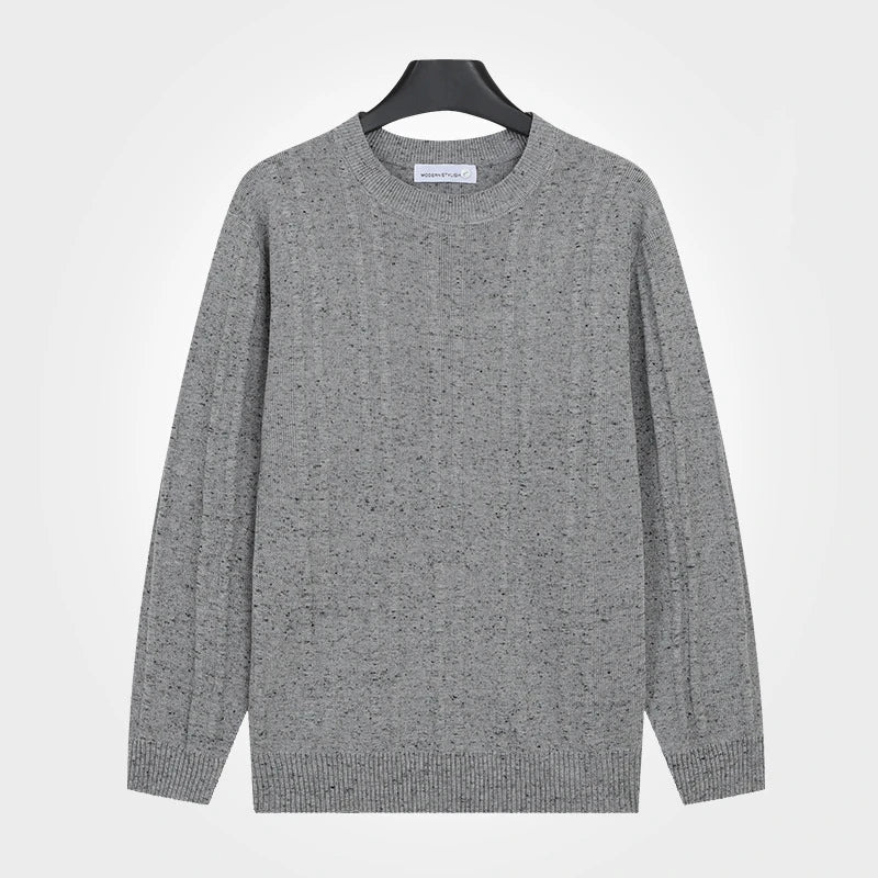 Herren Rundhals Pullover gesprenkelt meliert Langarm Strickpullover