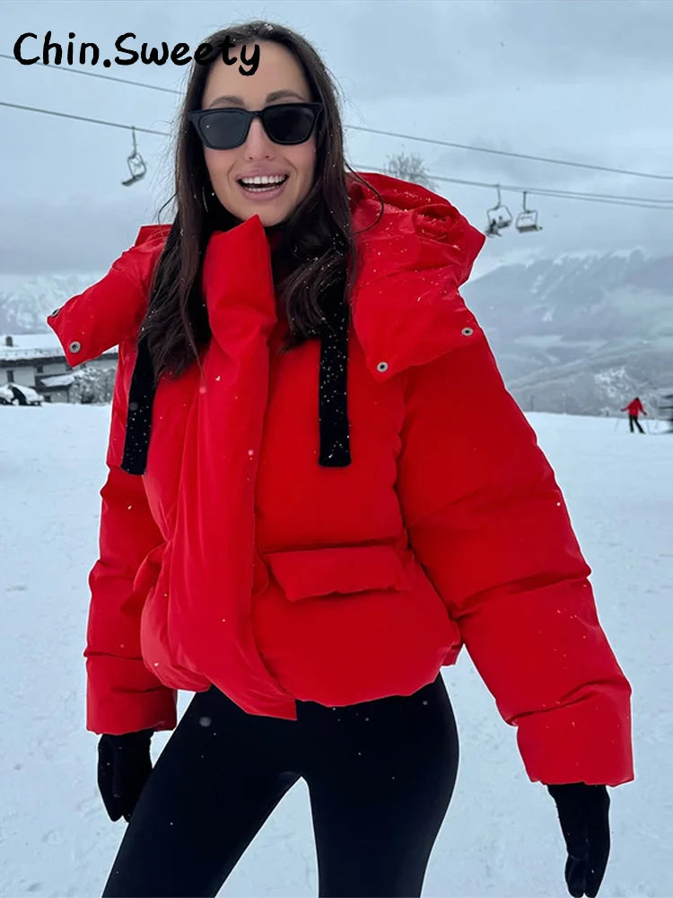 Damen Steppjacke mit Kapuze, kurzer Puffer-Stil, einfarbig, gefüttert