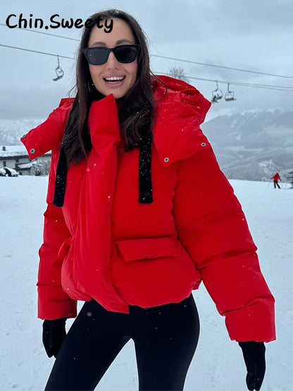 Damen Steppjacke mit Kapuze, kurzer Puffer-Stil, einfarbig, gefüttert