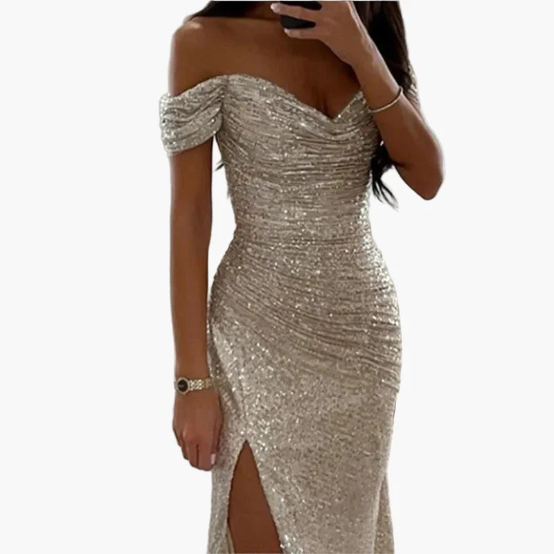Damen Abendkleid Off-Shoulder Elegant mit Schlitz – Perfekt für festliche Anlässe und Partys