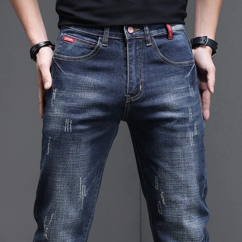 Herren Jeans Hose Used-Look Denim mit geradem Bein