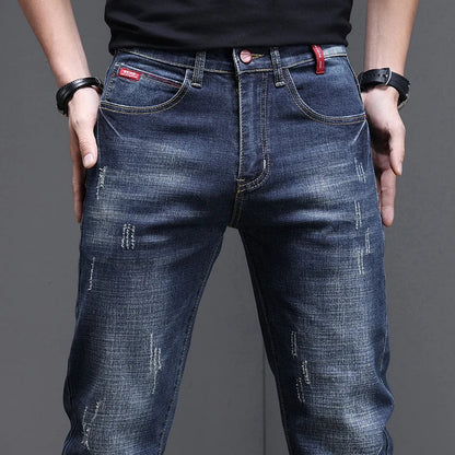 Herren Jeans Hose Used-Look Denim mit geradem Bein