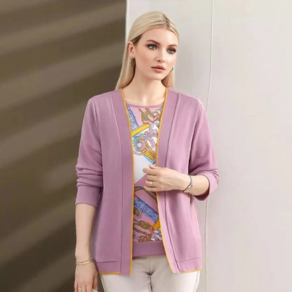 Damen Strickjacke mit Muster-Top Set Beige