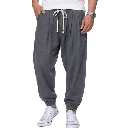Freizeithose Herren Leinen-Optik Kordelzug lockere Passform Elastikbund