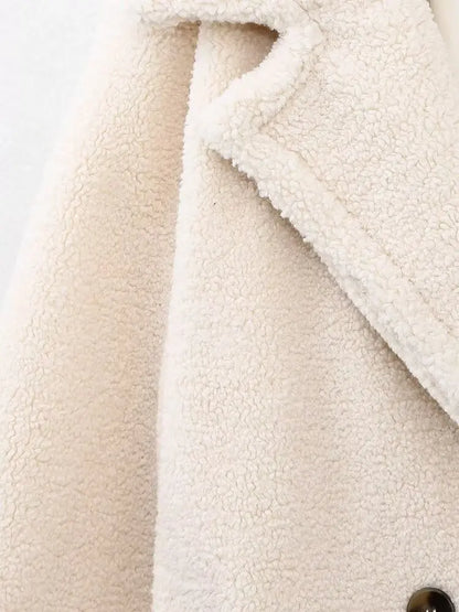 Damen Teddy-Mantel mit Doppelreiher – Eleganter Winter-Look, Langer Kuschel-Pelz, Urban Style
