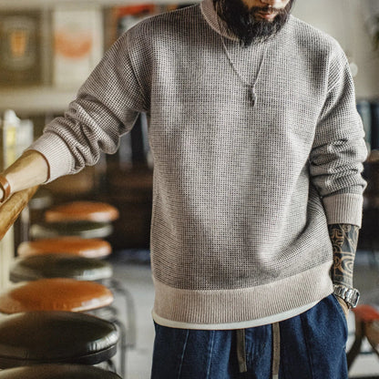 Herren Rundhals Pullover Offen Gestrickt Beige