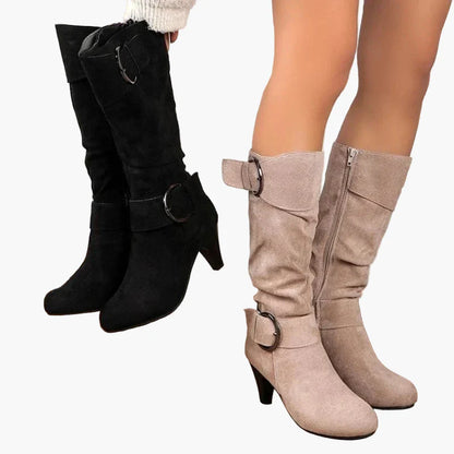 Damen Stiefel mit Absatz und Schnallen – Modische Herbst- und Winterstiefel für Alltag und Freizeit