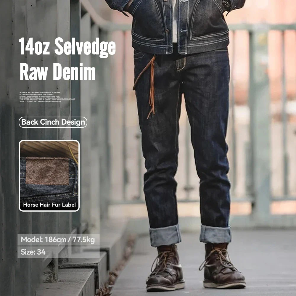 Herren Jeans Dunkelblau Selvedge Denim mit Back Cinch Design
