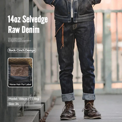 Herren Jeans Dunkelblau Selvedge Denim mit Back Cinch Design