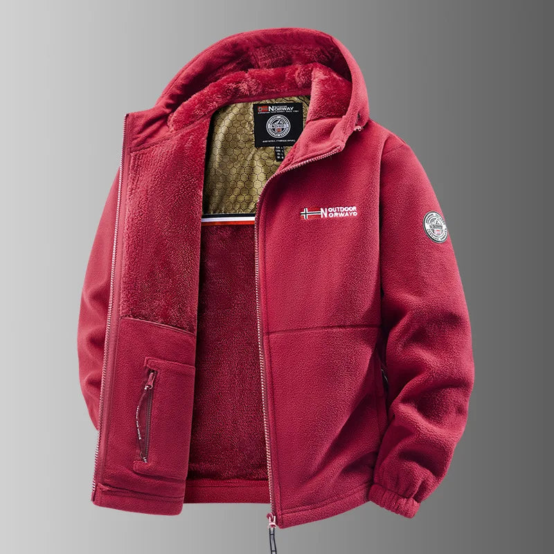 Herren Fleecejacke mit Kapuze und Plüschfutter, warm und weich, Reißverschluss, für Outdoor