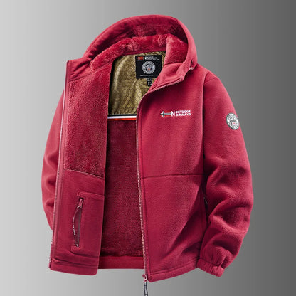 Herren Fleecejacke mit Kapuze und Plüschfutter, warm und weich, Reißverschluss, für Outdoor
