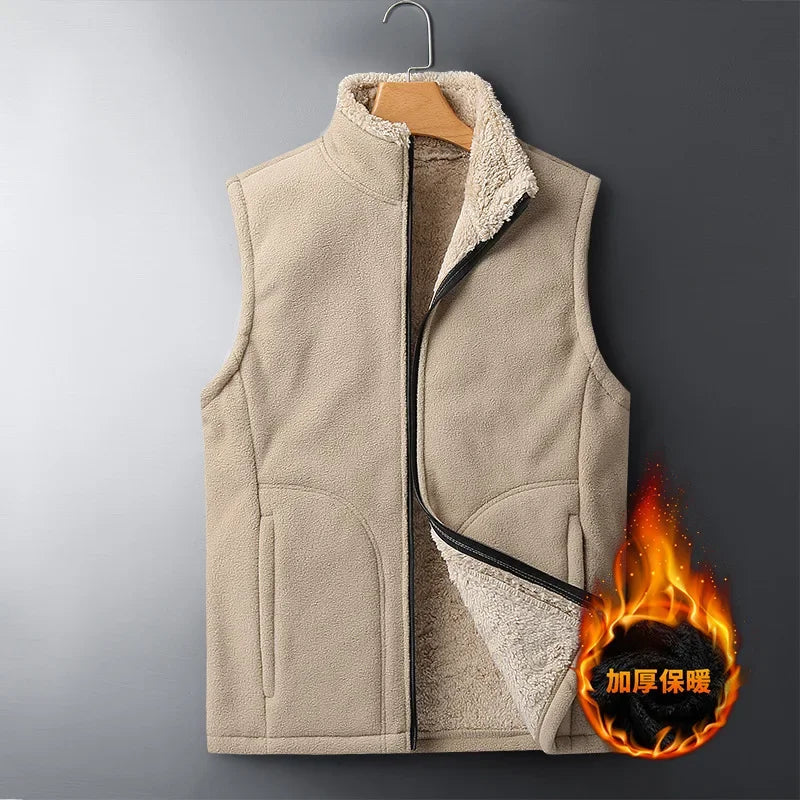 Herren Fleeceweste mit Stehkragen und Teddyfutter Beige