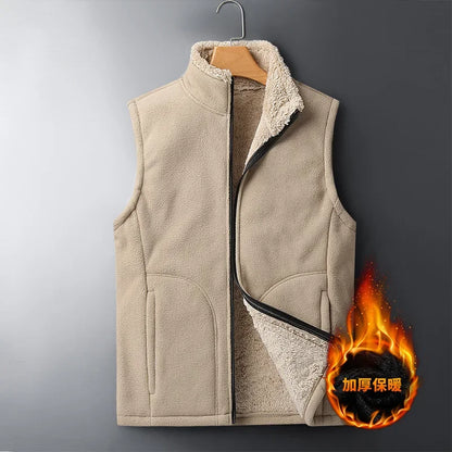Herren Fleeceweste mit Stehkragen und Teddyfutter Beige