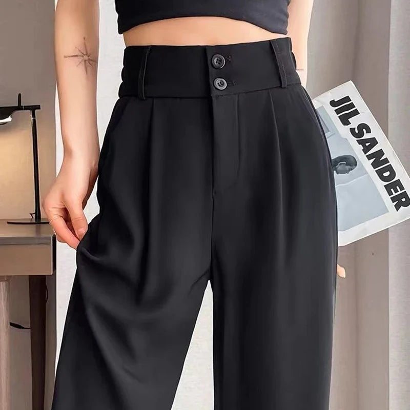 Damen High-Waist Stoffhose mit weitem Bein – Pleat Design