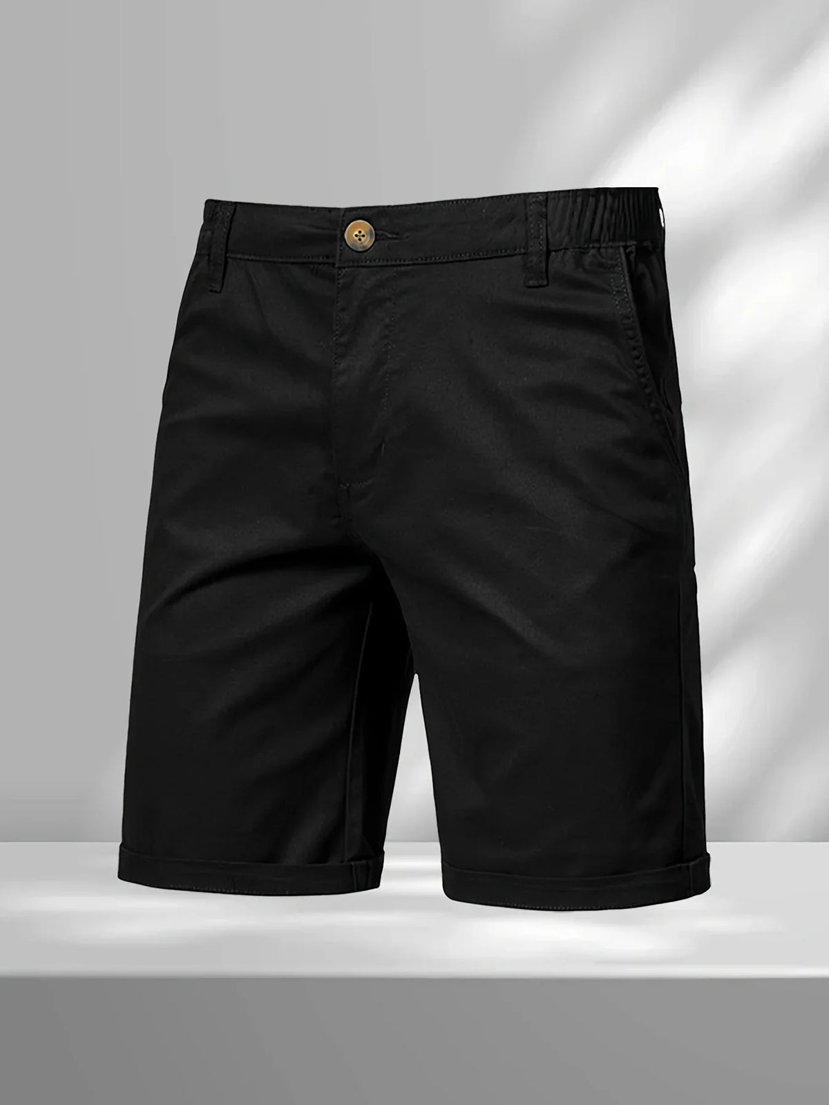 Herren Chino Shorts mit elastischem Bund, Knopfverschluss und Krempelbein