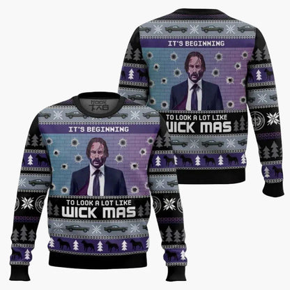 Herren Ugly Christmas Sweater John Wickmas Pullover – Lustiger Weihnachts-Pulli für Fans