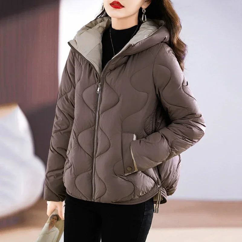 Damen Steppjacke mit Kapuze – Kurze Übergangsjacke Gepolstert