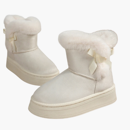 Damen Winter Stiefel mit Fellbesatz und Schleife – Warme, modische Winterboots für Alltag und Freizeit
