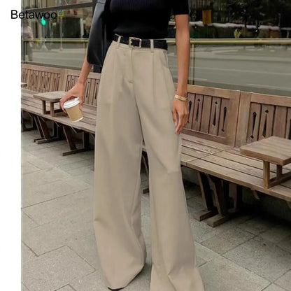 Damen Weite Hose mit Hohem Bund – Elegante Palazzo Hose