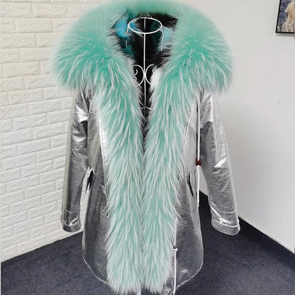 Damen Winter Parka mit Kapuze und Kunstpelz Futter