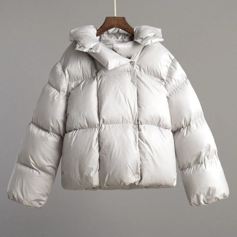 Damen Pufferjacke mit Kapuze – Kurzer Steppmantel