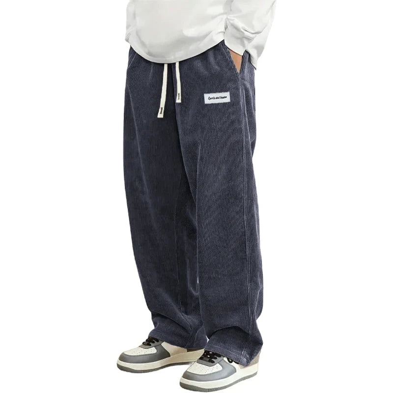 Herren Cordhose locker lässig mit Kordelzug – Weite Bein Freizeithose