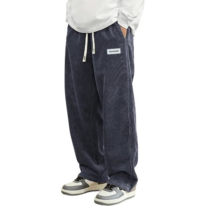 Herren Cordhose locker lässig mit Kordelzug – Weite Bein Freizeithose