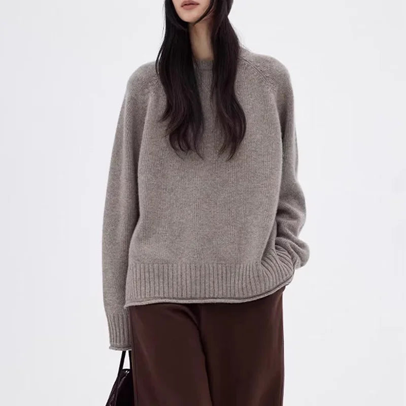 Damen Pullover Rundhalsausschnitt Oversize Langarm Strickpullover