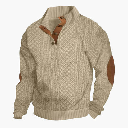 Herren Strickpullover im Vintage-Stil mit Knopfleiste und Ellbogenpatches – Perfekt für Freizeit und Alltag
