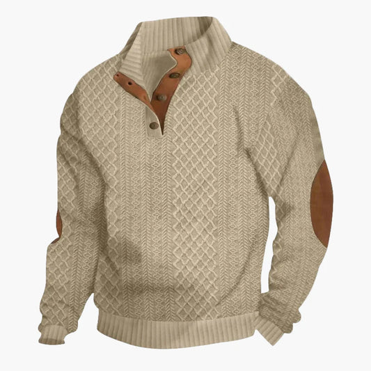 Herren Strickpullover im Vintage-Stil mit Knopfleiste und Ellbogenpatches – Perfekt für Freizeit und Alltag