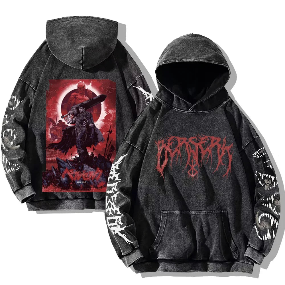 Oversized Kapuzenpullover Dunkelgrau mit Front- und Rückenprint und Ärmelprints