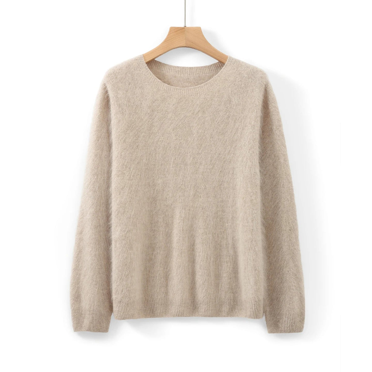 Damen Pullover flauschig weich Rundhalsausschnitt Langarm Strickpullover