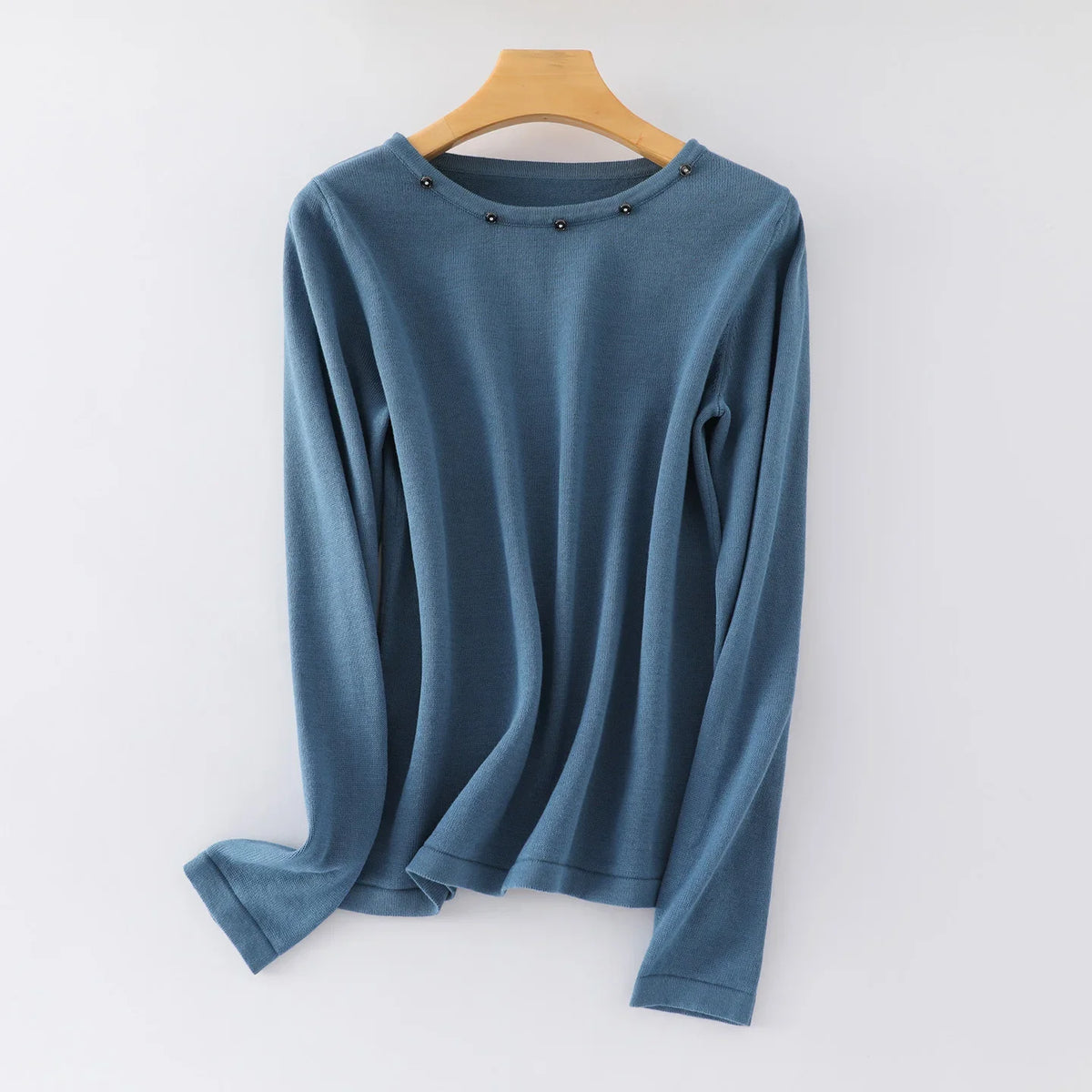 Damen Langarmshirt mit Rundhalsausschnitt & Zierknöpfen, Weicher Stoff, Mehrfarbig