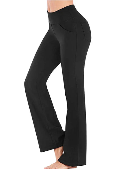 Damen Bootcut Hose mit hohem Bund und Taschen für Sport & Freizeit