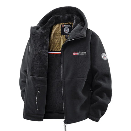 Herren Fleecejacke mit Kapuze und Plüschfutter, warm und weich, Reißverschluss, für Outdoor