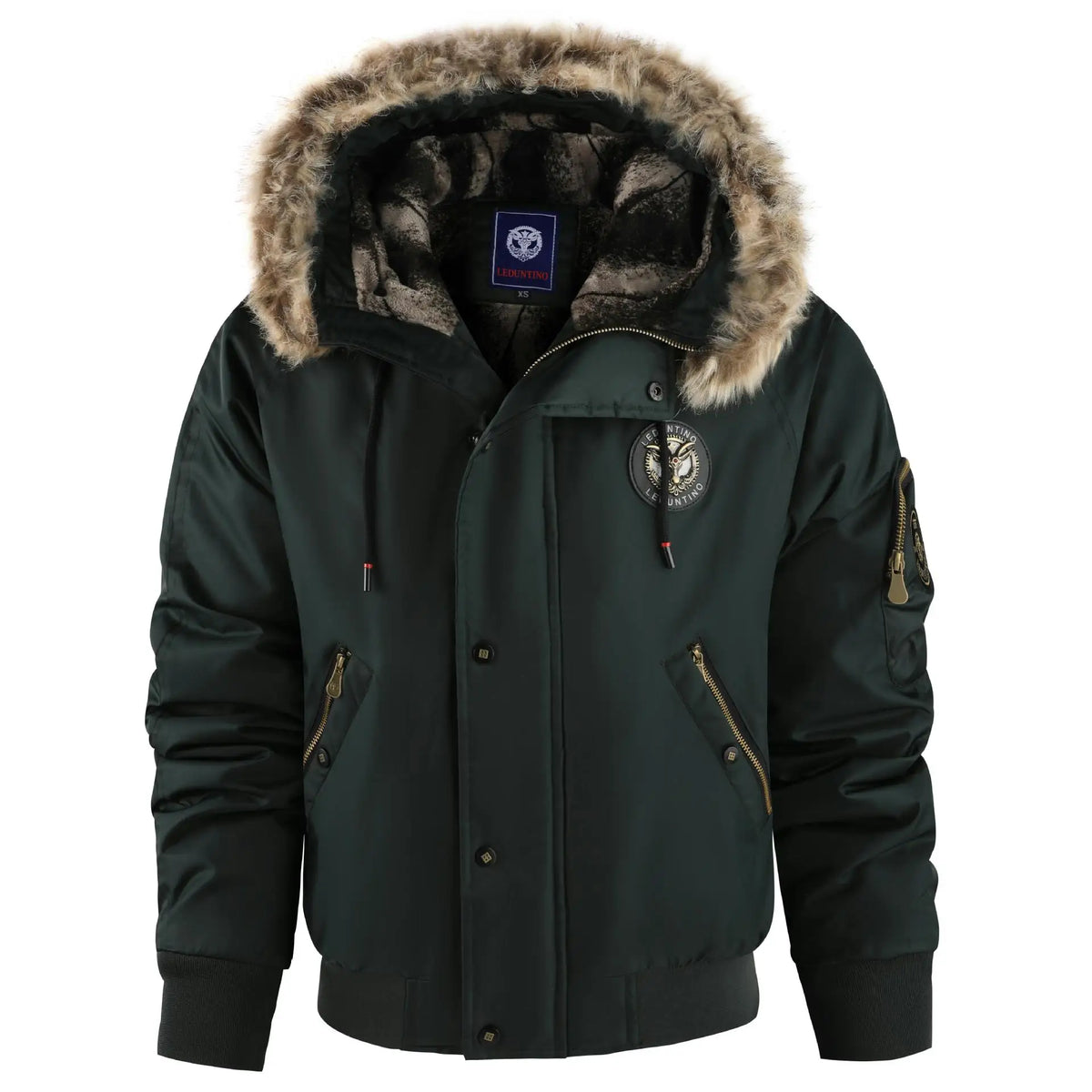 Herren Winter Bomberjacke mit Kapuze und Kunstfellkragen