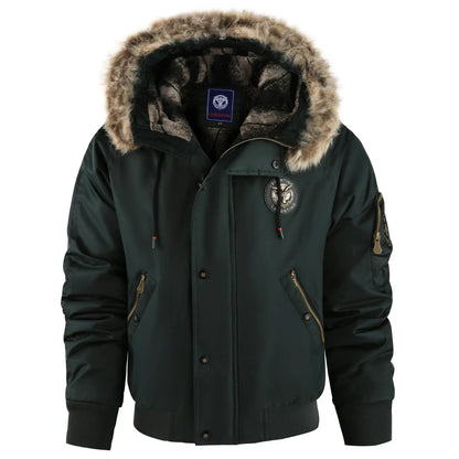 Herren Winter Bomberjacke mit Kapuze und Kunstfellkragen