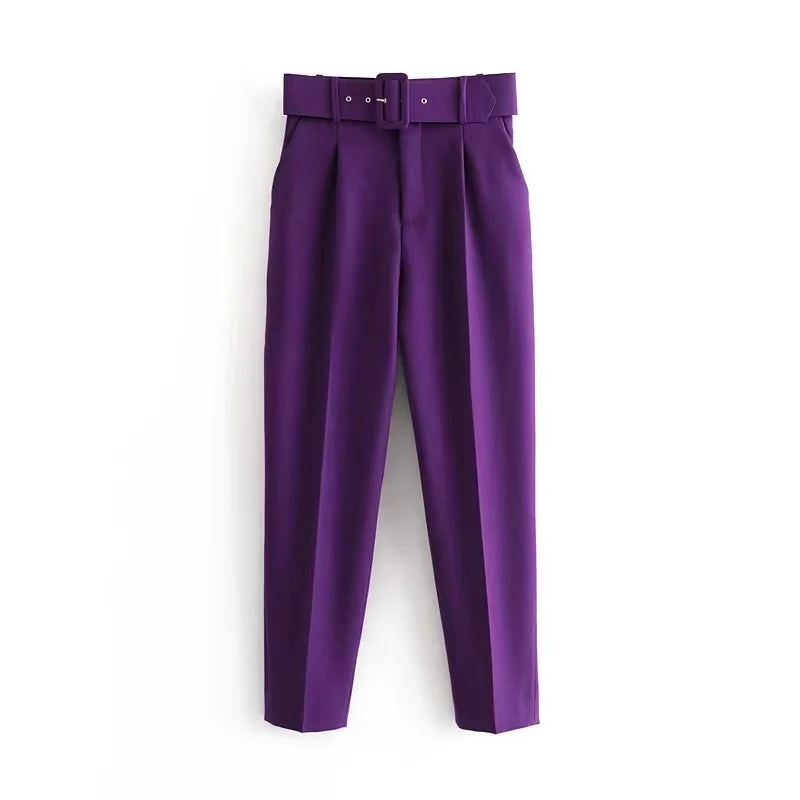 Damen Stoffhose mit hohem Bund, geradem Bein & Gürtel