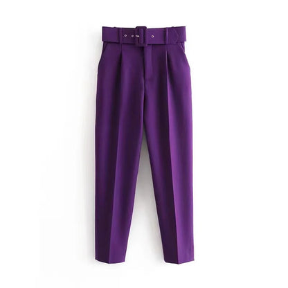 Damen Stoffhose mit hohem Bund, geradem Bein & Gürtel
