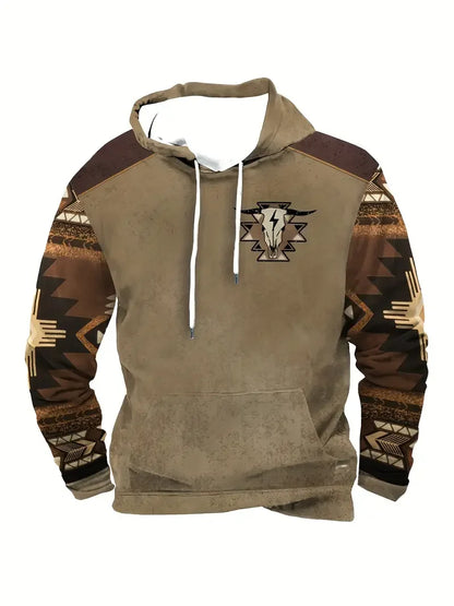 Herren Hoodie mit Hirsch-Motiv und Muster Ärmeln