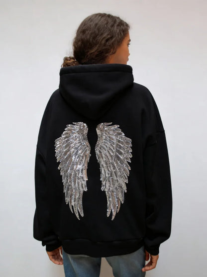 Glitzer Flügel Hoodie Damen Kapuzenpullover