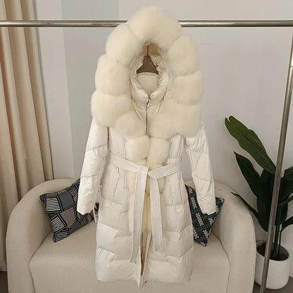 Damen Winter Steppmantel mit Kapuze und Kunstfellbesatz