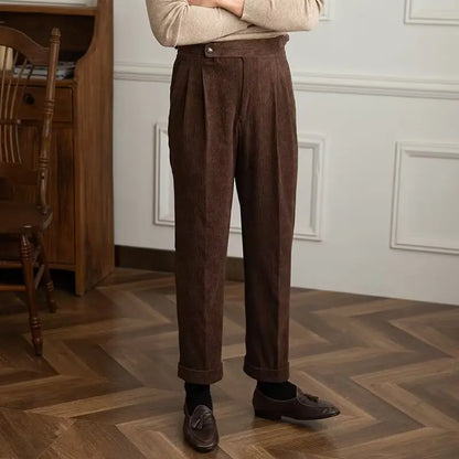 Cordhose Herren Plissee Weites Bein Knopfleiste Beige