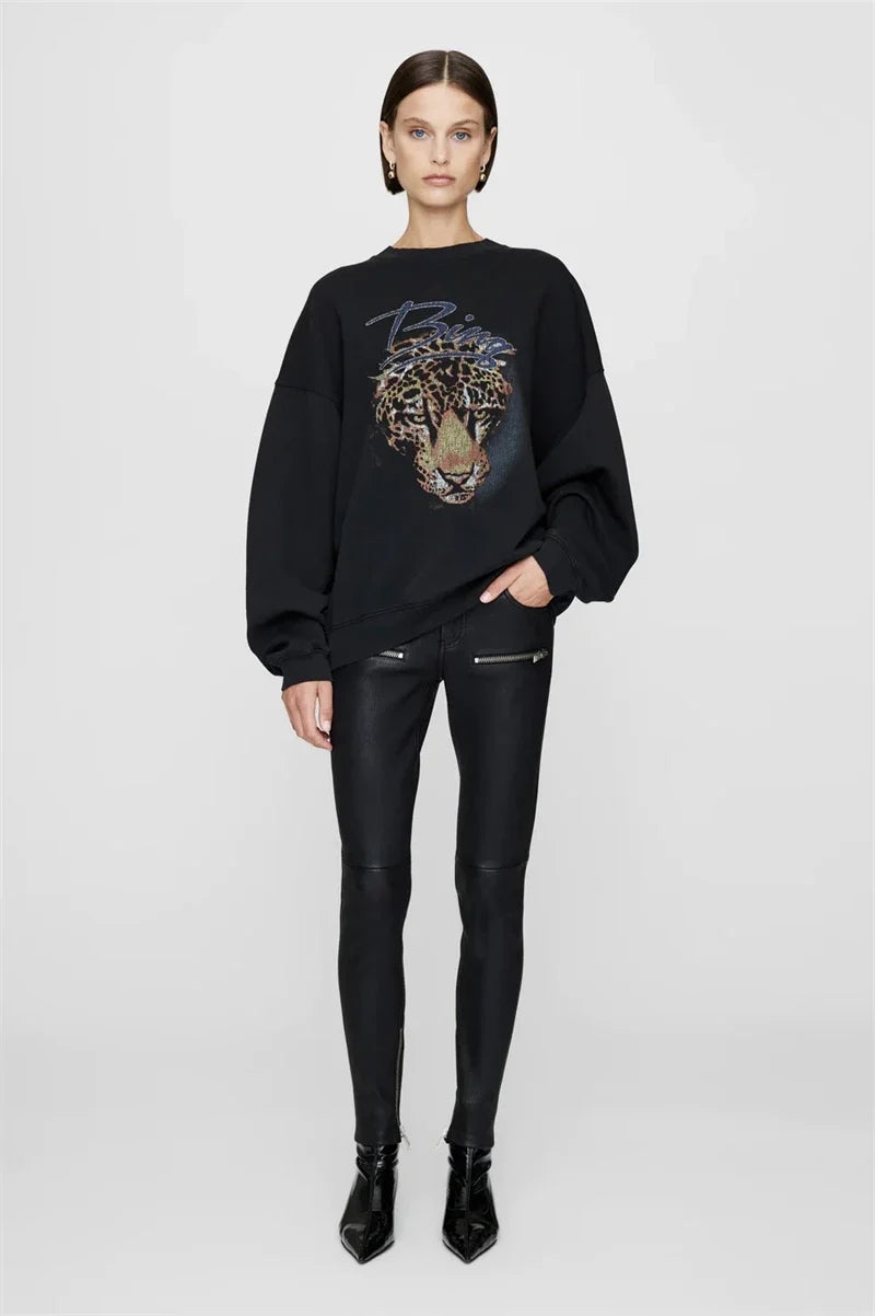 Damen Oversize Sweatshirt Rundhals Grau mit „PARIS“-Schriftzug