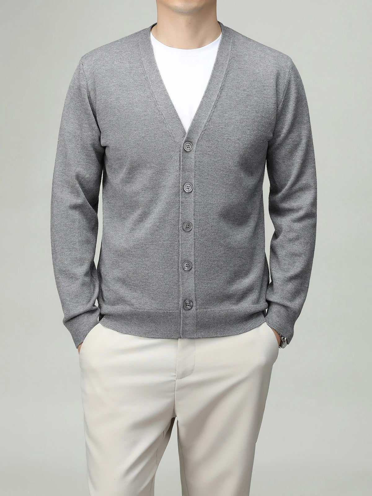 Herren Strickjacke V-Ausschnitt Knopfleiste