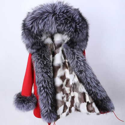 Damen Winterparka mit Kapuze & Pelzimitat-Futter in Rosa