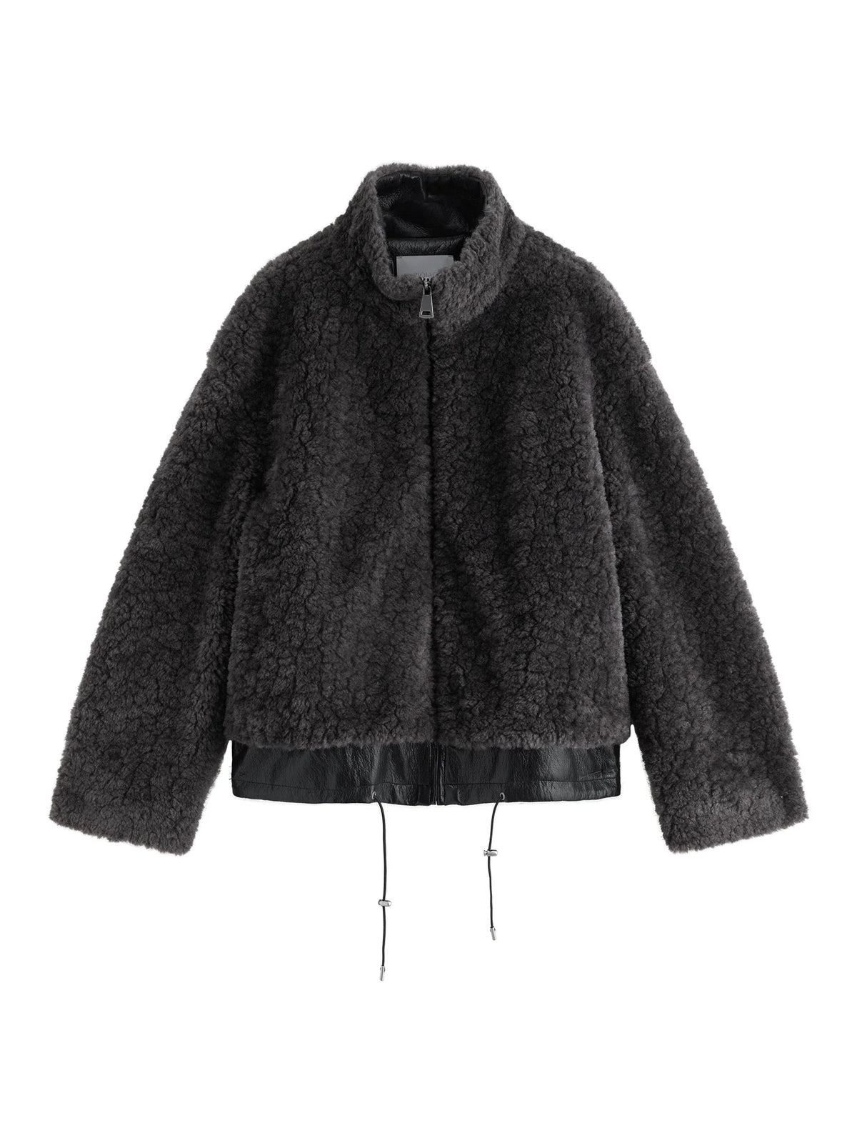 Damen Stehkragen Jacke Dunkelgrau mit Reißverschluss und Saumdetails