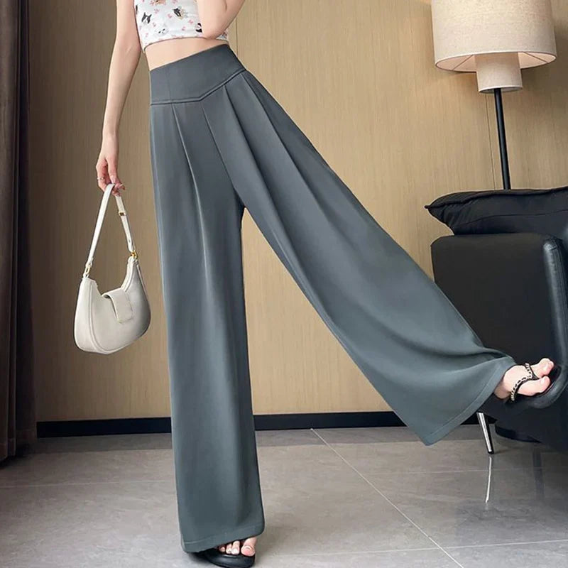 Damen Culotte Hose Weites Bein Hoher Bund Grau/Schwarz